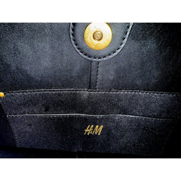 H&M Black Bucket Bag Suede-Like Fabric Goldtone Hardware Adjustable Strap - Picture 6 of 7